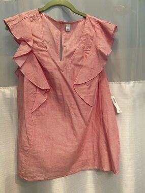 Old Navy Pink Striped Ruffle V-Neck Camisole